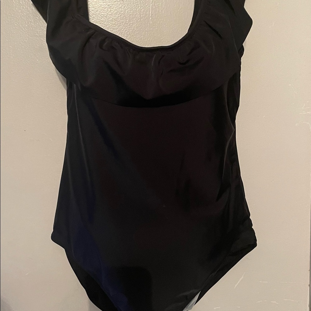 NWT Pink Envelope black one piece swim suit, size large